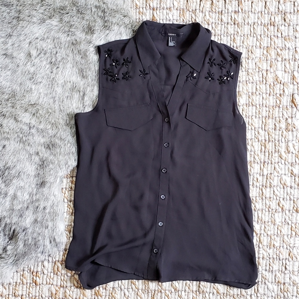 [ Forever 21 ] Black Beaded Sleeveless Blouse